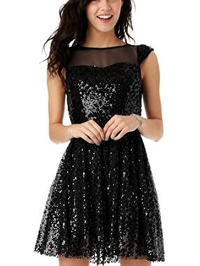 Delias Fit and Flare Dress Women Medium Black Mesh